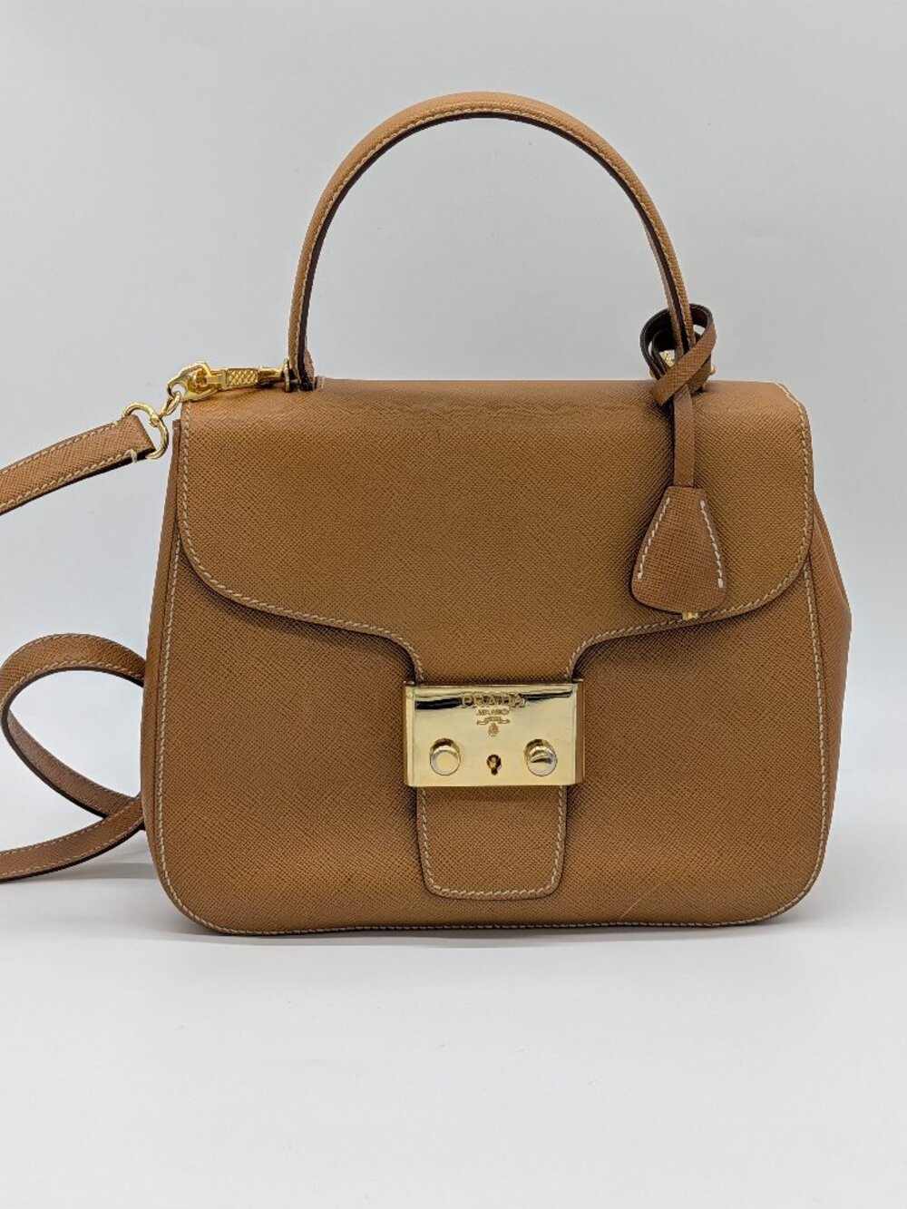 Prada Emblem Safiano Top Handle Bag